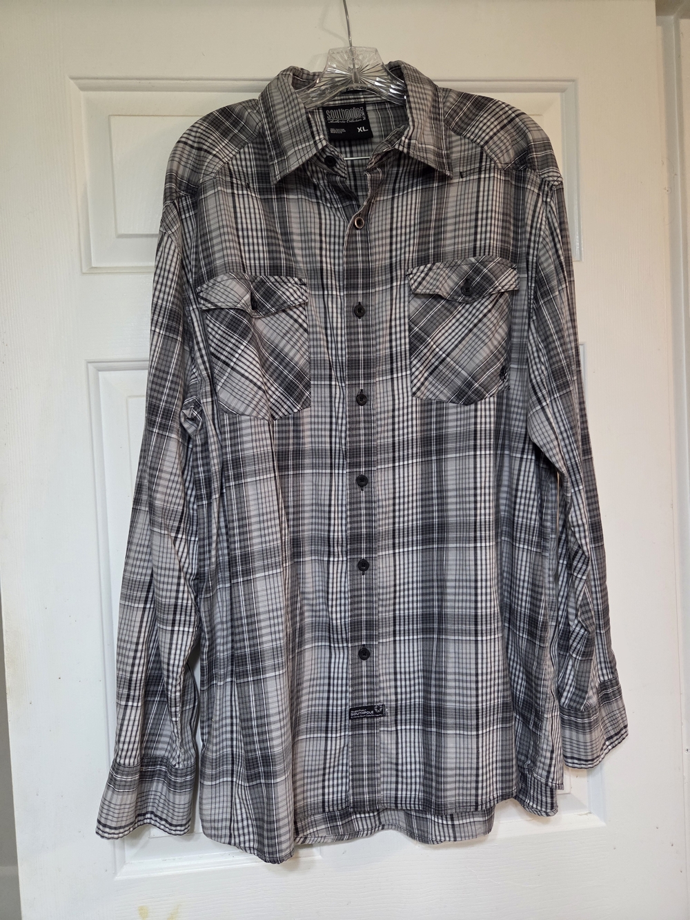Southpole Black and Gray Plaid Button Shirt